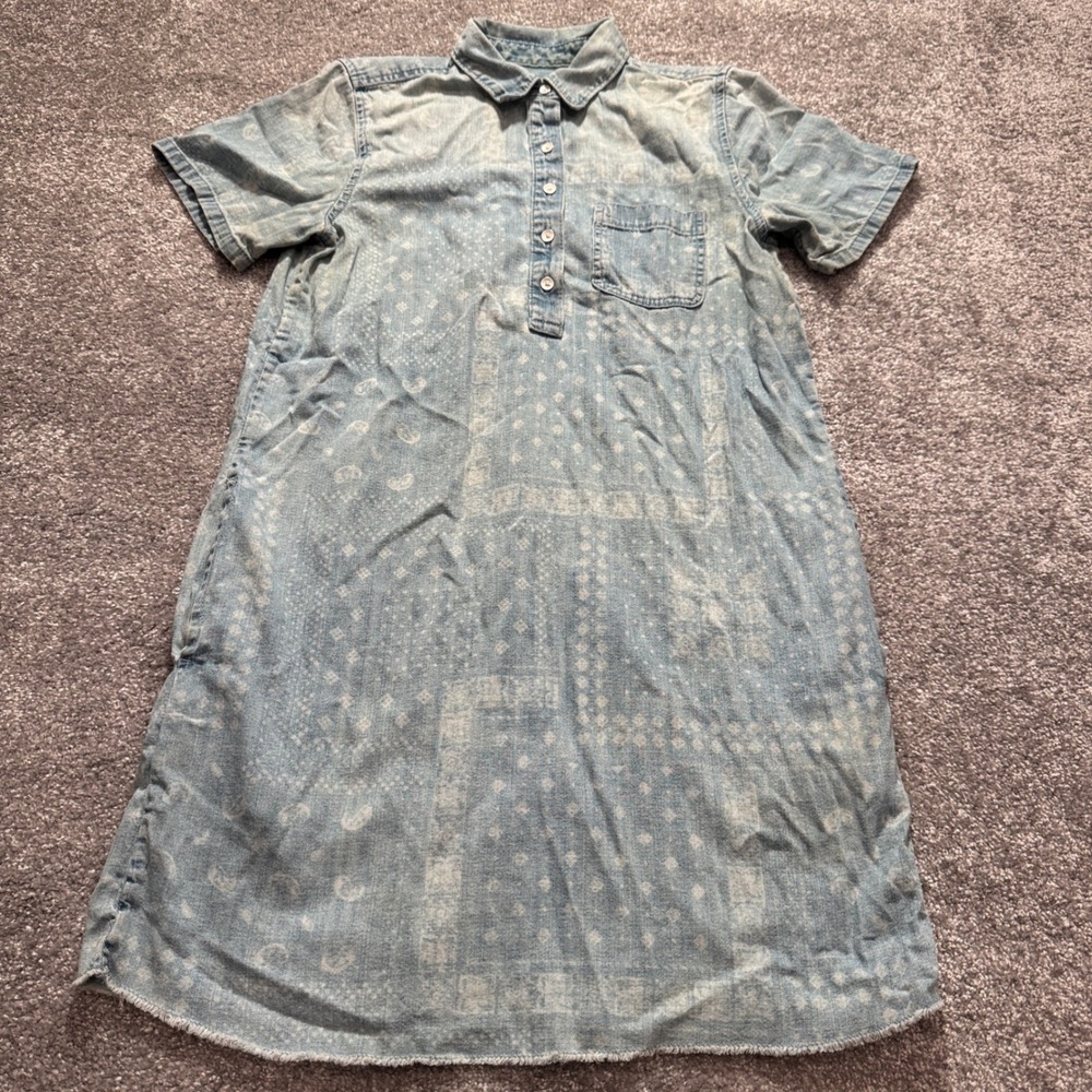 Gap 1969 Shirt Dress Womens S Blue Bandana Paisley Cotton Denim Chambray Boho